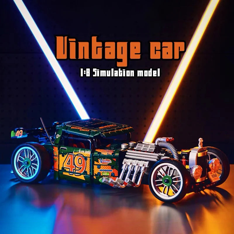 Technical Classic Control Vintage Car Building Blocks APP Control Cyberpunk Vehicle Bricks Model Toys For Kids Birthday Gift MOC