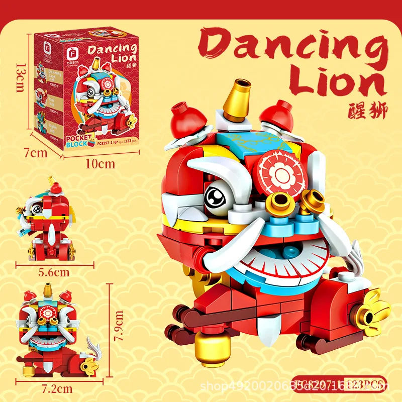 Chinese style beast building blocks ornaments lion awakening  dragon year souvenirs new year's day gift toys - CADA BRICKS®