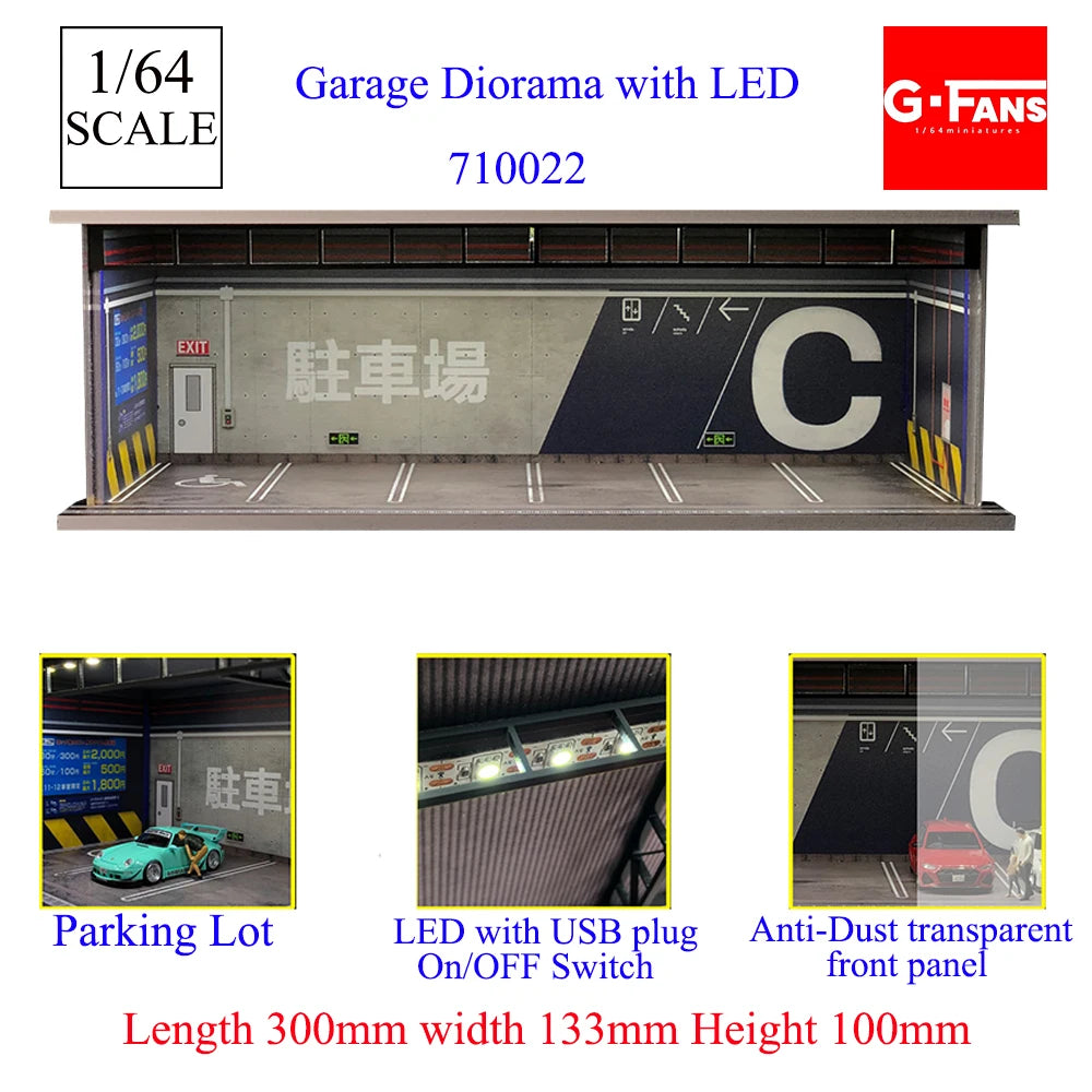 GFans NEW Model 1:64 Scale Diorama Car Garage Model With LED Lights Parking Lots City DIY Model Sets Collection Display Gifts