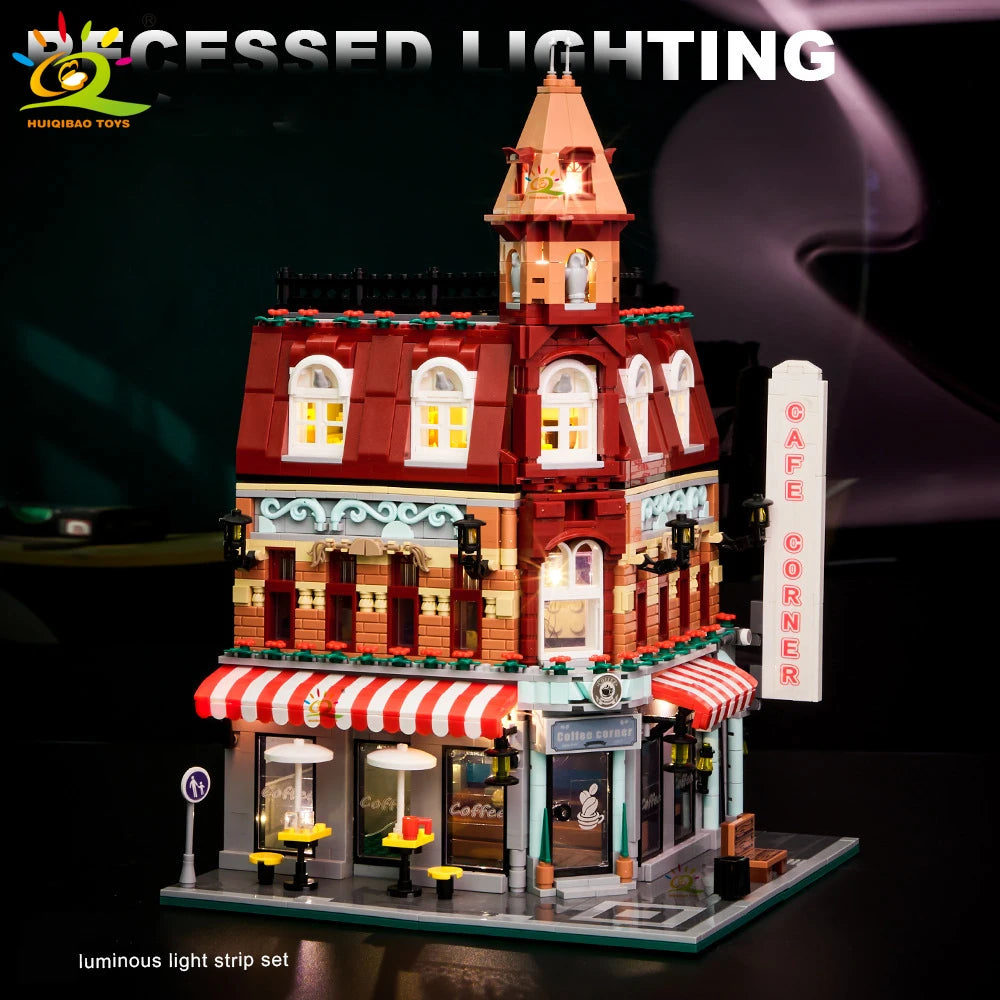 HUIQIBAO Toys MOC City Corner Coffee Shop Architecture Style Street View Micro Building Blocks for Children Construction Bricks - CADA BRICKS®