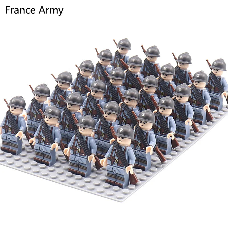 24pcs WW2 Military Army Soldier Soviet US UK German France Building Blocks Set Model Bricks Action Figures Weapon Toys Kids Gift - CADA BRICKS®