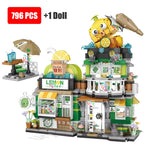 Mini City Japanese Street View Modular Villa Retro Lemon Tea Shop Store Friends House MOC Architectur Building Block Set for Kid