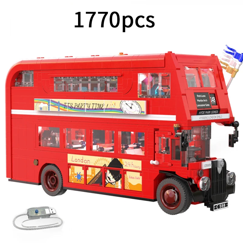 1770 Pcs Cada London Double Deck Bus Building Blocks Red Balloon Light Party City School Technical Car Bricks Toys for Kids Gift - CADA BRICKS®