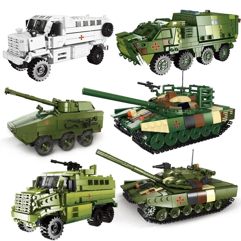 New Military Series Armored Vehicle Transport Truck  Building Blocks Leopard Tank Set T64 Tank MOC Bricks Educational Toys
