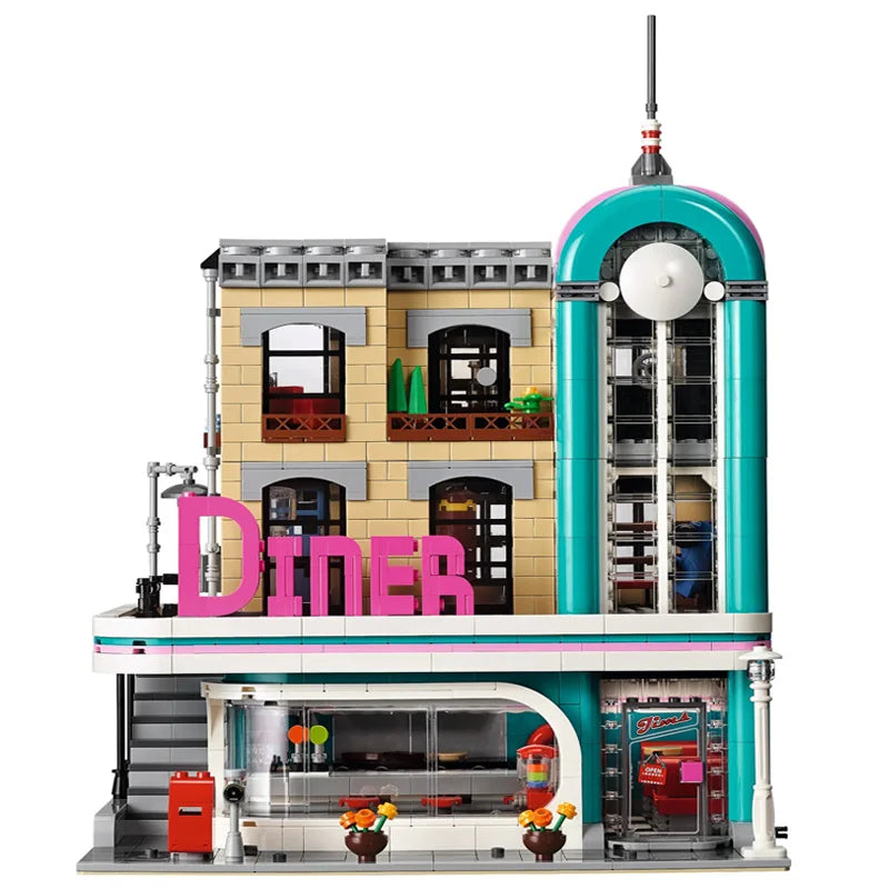 6 MINI Figures 2488PCS Downtown Diner Building Blocks Bricks Compatible 10260 15037 Education Kids Christmas Birthday Gifts Toy - CADA BRICKS®