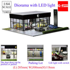 GFans NEW Model 1:64 Scale Diorama Car Garage Model With LED Lights Parking Lots City DIY Model Sets Collection Display Gifts