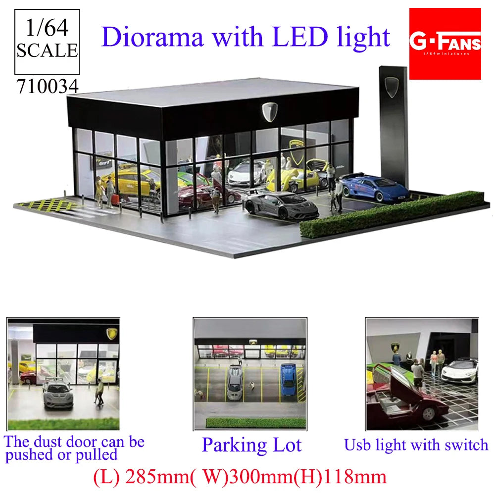 GFans NY Modell 1:64 Skala Diorama Bilgarasje Modell Med LED-lys Parkeringsplasser By DIY Modellsett Samling Display Gaver