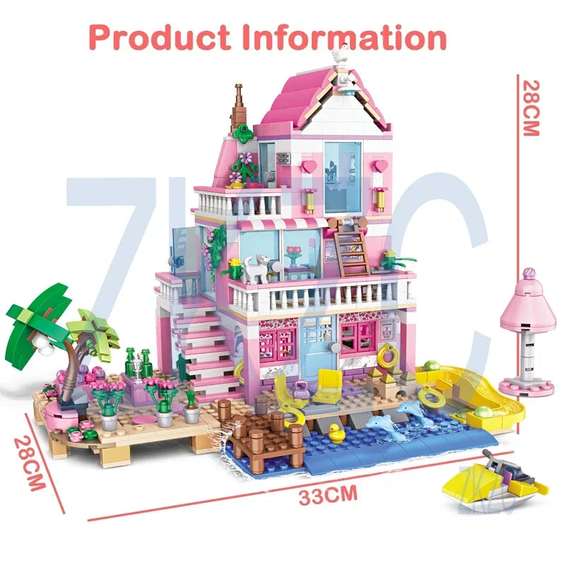 1 Change 2 Friends City House Summer Holiday Seaside Villa Apartment Slide Building Blocks Sets Figures Toys for Kid Girls Gift