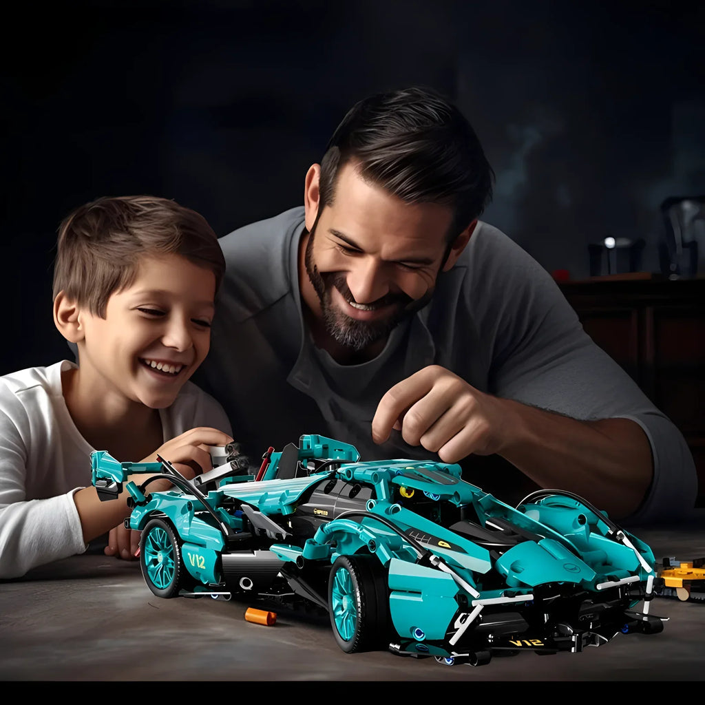 Blue V12 Block Roadster RC Tech Racing 1:14DIY Roadster building block assembly Block car toy birthday gift