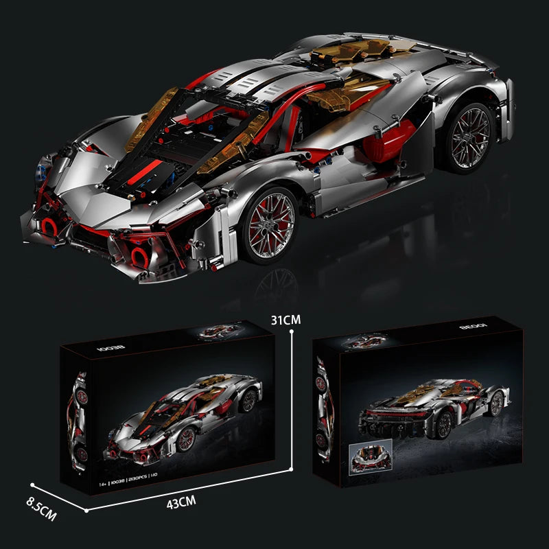 1:10 Three Thousand Years Rambo 10038 Electroplated Silver Supercar Building Blocks | Adult Assembled Racing Model Kit - CADA BRICKS®