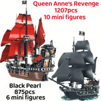 Pirates Of The Caribbean Ship Queen's Revenge Warship Black Pearl Sailboat Building Block Bricks MOC 4195 Assembly Toys Kid Gift