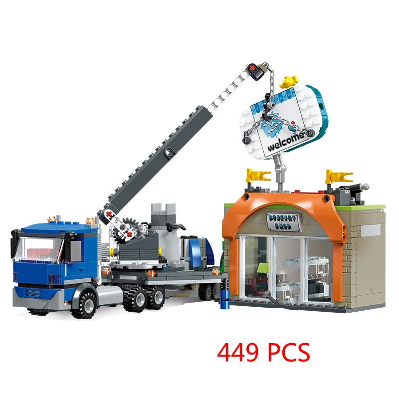 City Truck Vehicle Pickup Heavy Cargo Transport Model Building Blocks Machinery Shop Van Creative Carriage Harvester Car Kid Toy - CADA BRICKS®