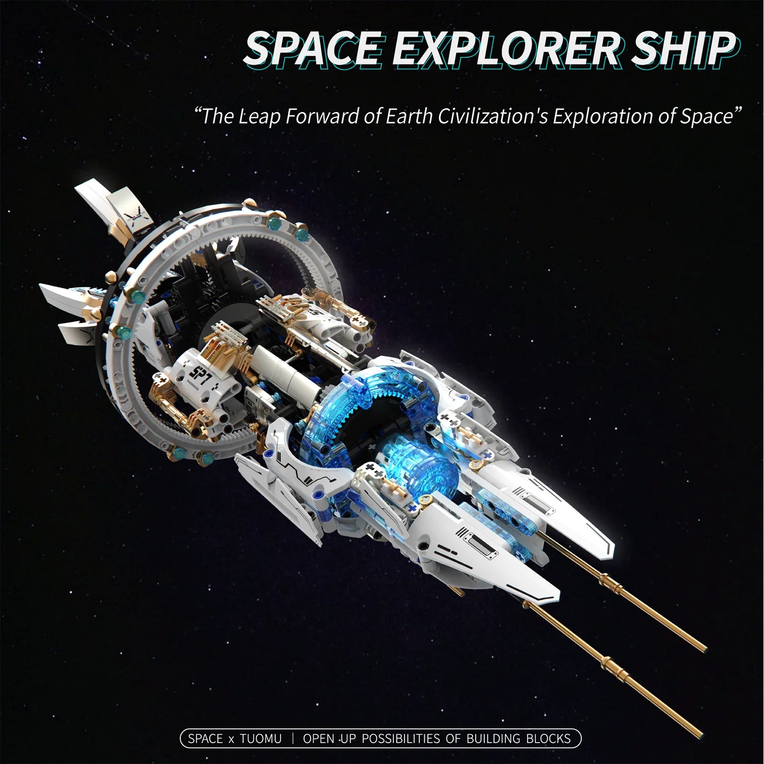 Rotatable Space Ship Building Blocks Space Explorer Fleet with Light Space Station Model Bricks Puzzle Toys Adult Children Gift