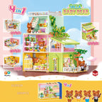 Creative City Street View 4in1 Summer Villa Mini Block Streetscape Building Bricks Home House Cartoon Bear Figures Toy For Gift