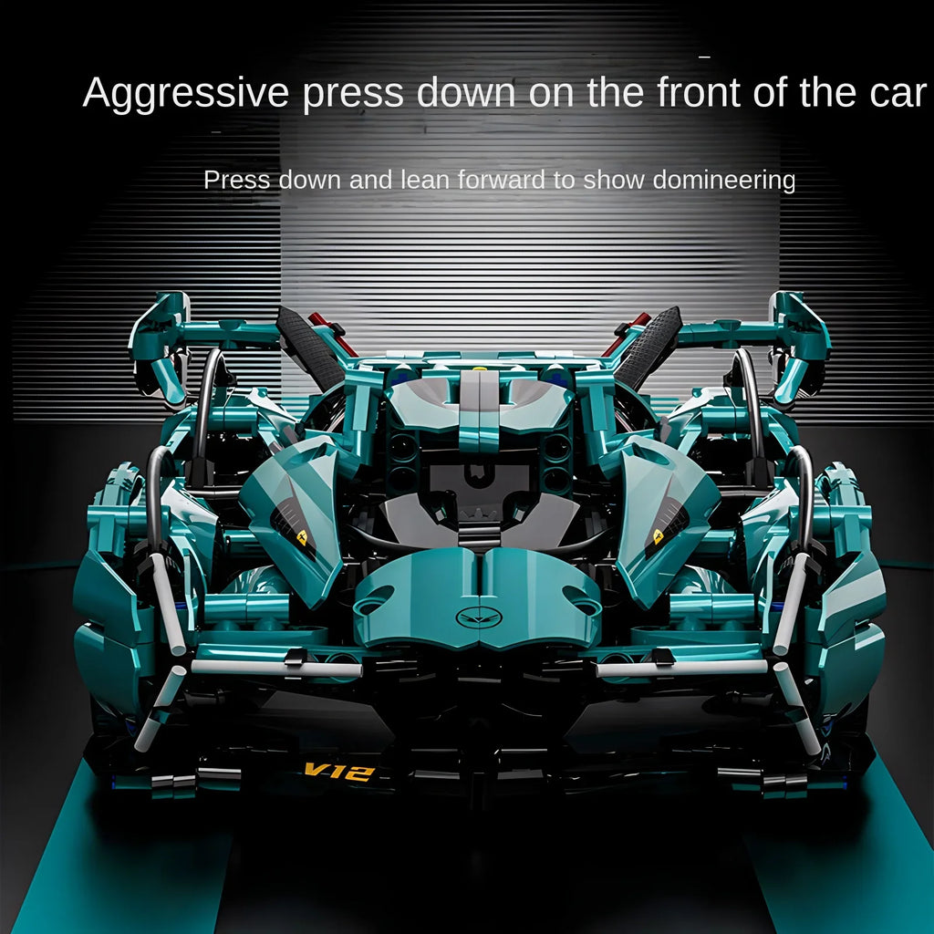 Blue V12 Block Roadster RC Tech Racing 1:14DIY Roadster building block assembly Block car toy birthday gift