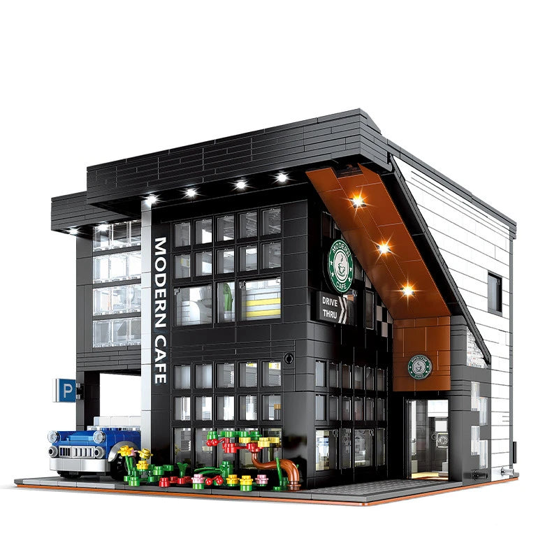 City Architecture Street View Cafe Construction Set Moc Bricks DIY Building Blocks Assembled Toys Gifts Modern Coffee Shop Model