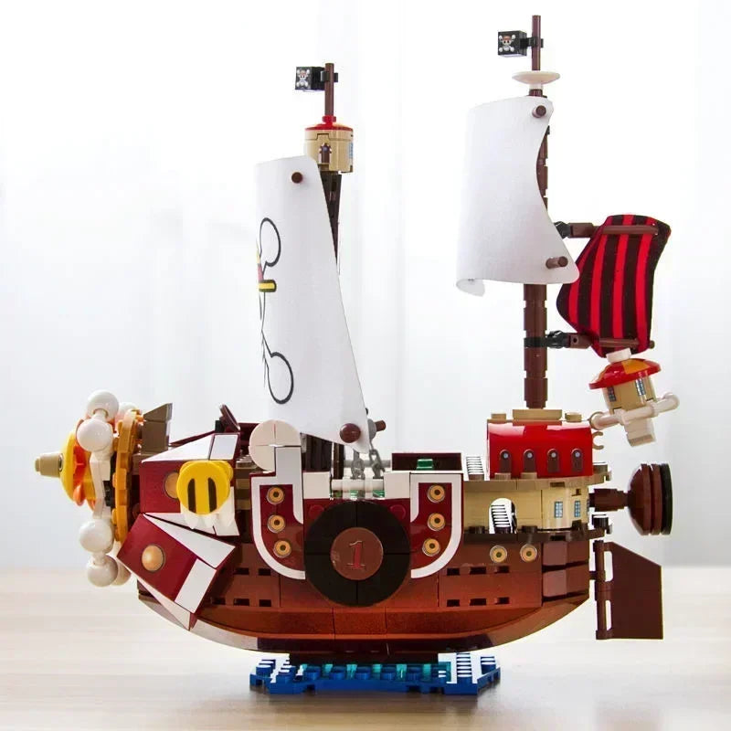 One Piece 1484Pcs+9Dolls Thousand Sunny Boat Blocks Cartoon Pirate Ship Bricks Set Toys for Children Christmas Gifts