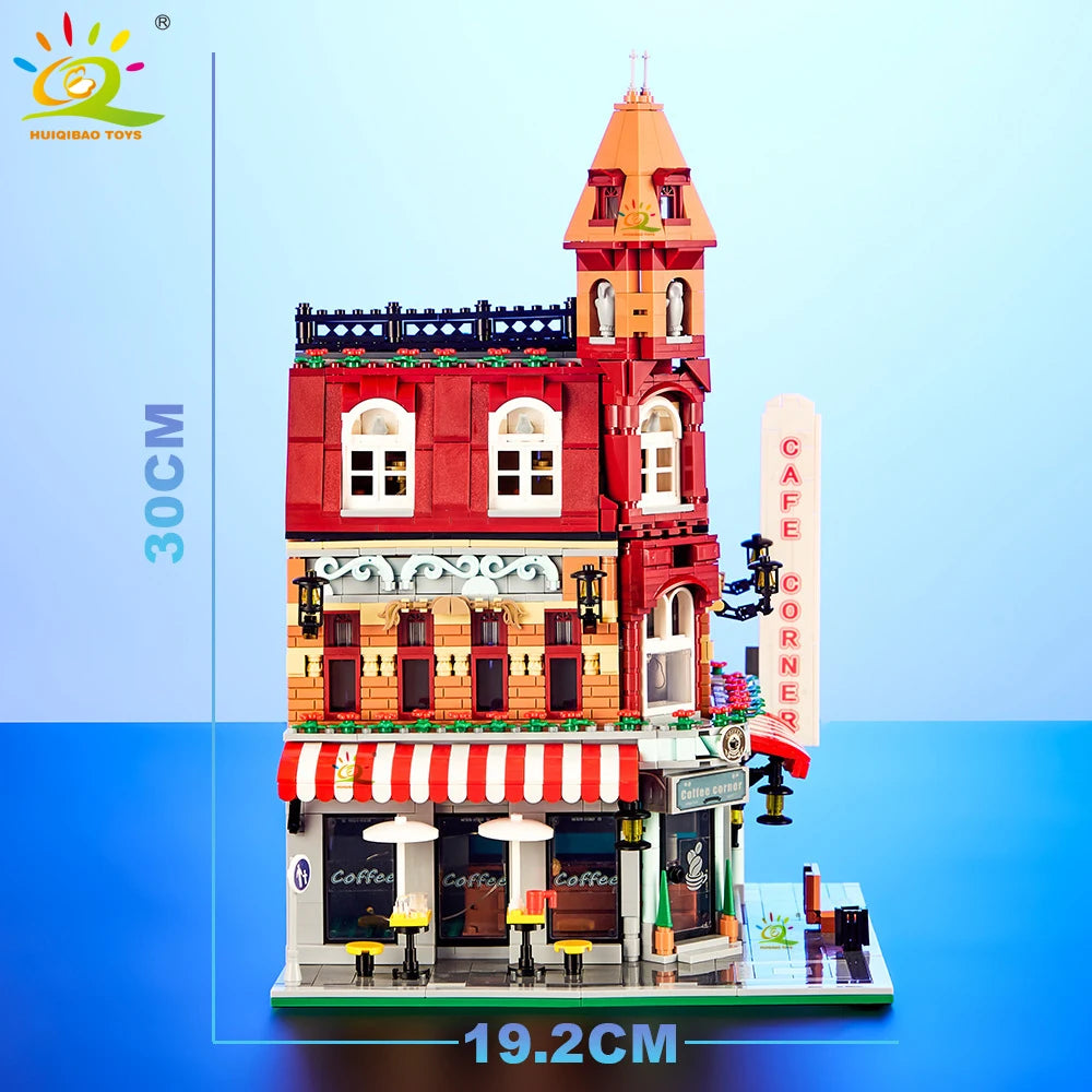 HUIQIBAO Toys MOC City Corner Coffee Shop Architecture Style Street View Micro Building Blocks for Children Construction Bricks - CADA BRICKS®