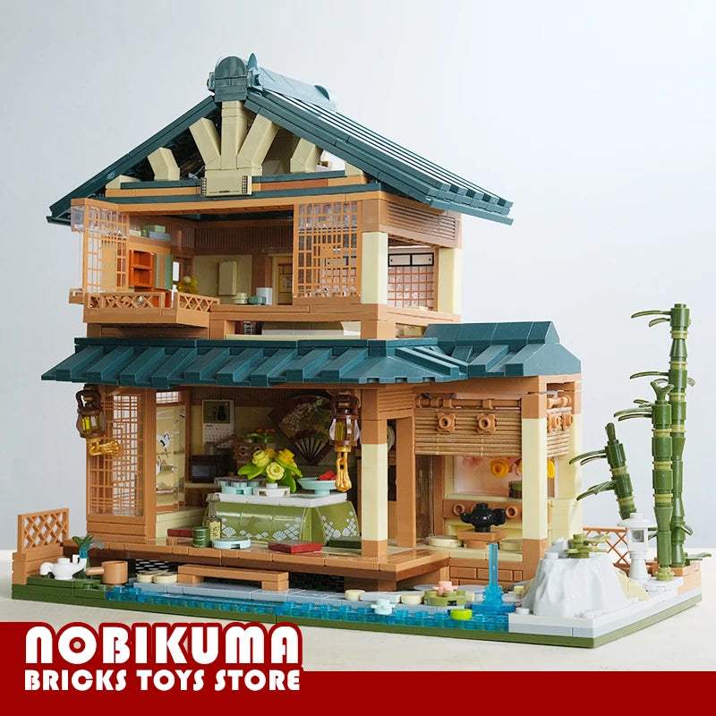 Japanese Style Log Cabin Building Blocks Toys City Hot Spring House MOC Bricks Anime Scene Store Model Adult Kids Birthday Gifts