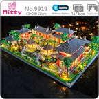 Lezi Architecture Ancient Pavilion Temple Tower Lake Garden Gate LED Light Model Mini Diamond Blocks Bricks Building Toy no Box