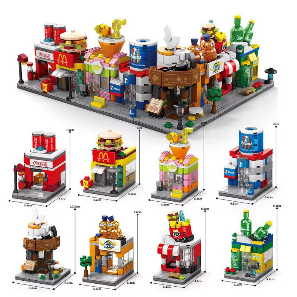 City Mini Shop Supermarket Street View Model Building Blocks Hamburger Restaurant Retail Store Bricks Architecture Friend Girl - CADA BRICKS®