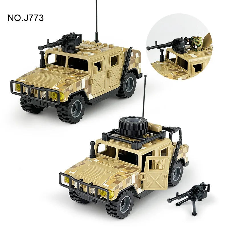 2024 Military Armoured Off-Road Vehicle Humvee Jeep H1 2 Modes Army Car Building Blocks Bricks WW2 Model Moc Toys Boys Kids Gift