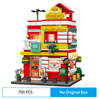 City Street View Modular Mall Supermarket Hotel Burger Coffee Shop Retro Flower House MOC Architecture Building Blocks for Kids