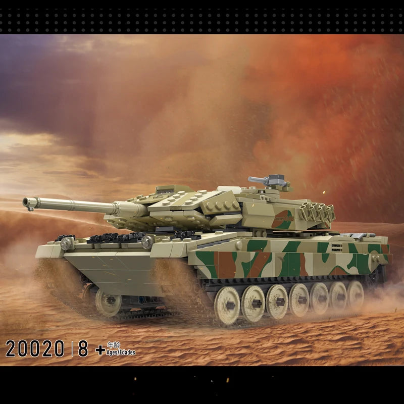 MOULD KING 20020 Germany Leopard 2 Main Battle Tank Technical Building Blocks Toys for Kids Birthday Gift