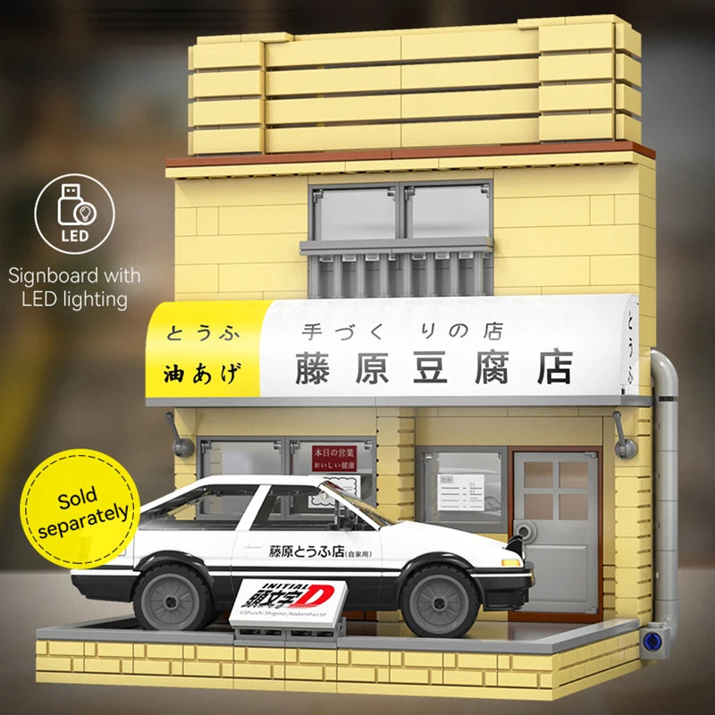 Cada Anime Initial D Tofu Shop House Model Building Blocks City Japanese Racing Car Parking Lot Bricks Toys Kid Gifts With LED - CADA BRICKS®