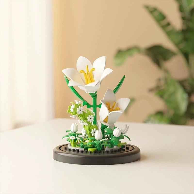 DIY MOC Flower Arrangement Dust Cover Tulip Rose Sunflower Plants Succulents Gardens Building Blocks Model Kids Sets Kits Toys - CADA BRICKS®