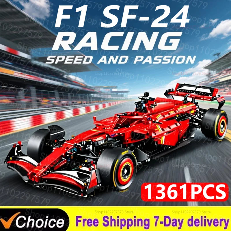 Technology 1361PCS Speed Champions SF-24 F1 Race Car 42207 Detailed Build F1 Model Car MOC Display Vehicle Collection Decor Gift