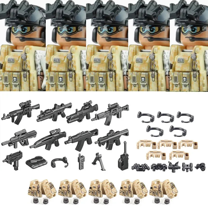 Military Army Figures Building Blocks SWAT Ghost Commando Special Forces Soldier Weapons Gun Hat Shield Belt AK Mini Bricks Toy - CADA BRICKS®