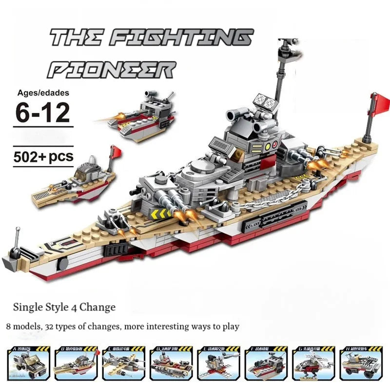 Military Ship Army Ocean Cruiser Warship Building Blocks Aircraft Weapon Ship Bricks City Toys for Children Boy Christmas Gift - CADA BRICKS®