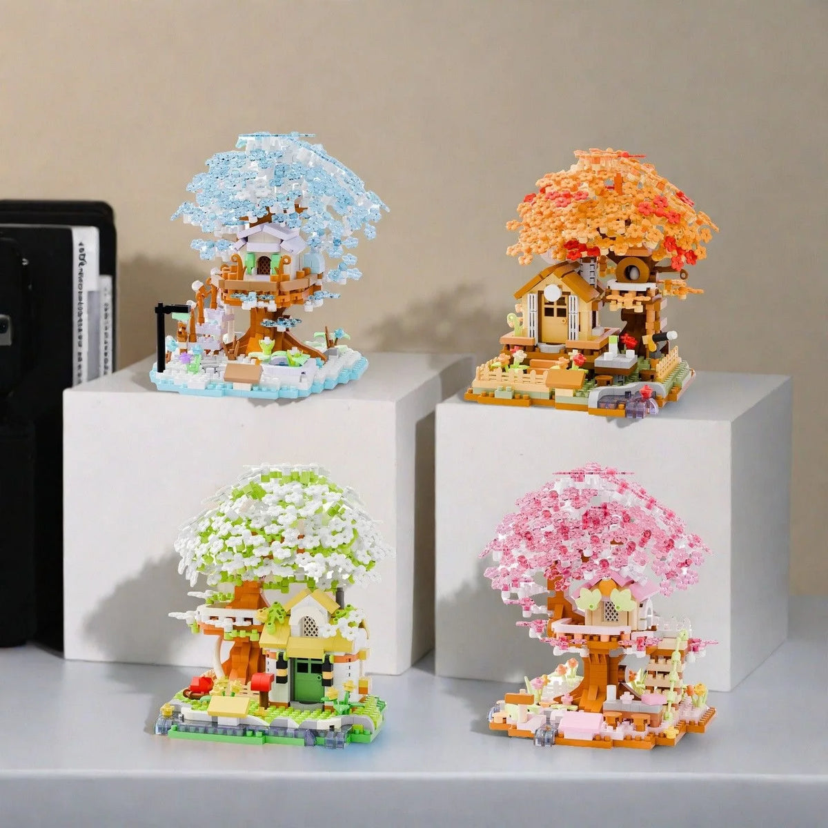 Forest House Building Blocks 3D Cherry Blossom Tree House Architecture Bricks Model Log Cabin Toys For Kids Santa Gift MZ322