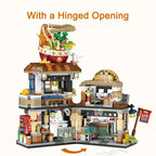 Mini City Japanese Street View Modular Villa Retro Noodle Shop Store Friends House MOC Architecture Building Blocks Set for Kids