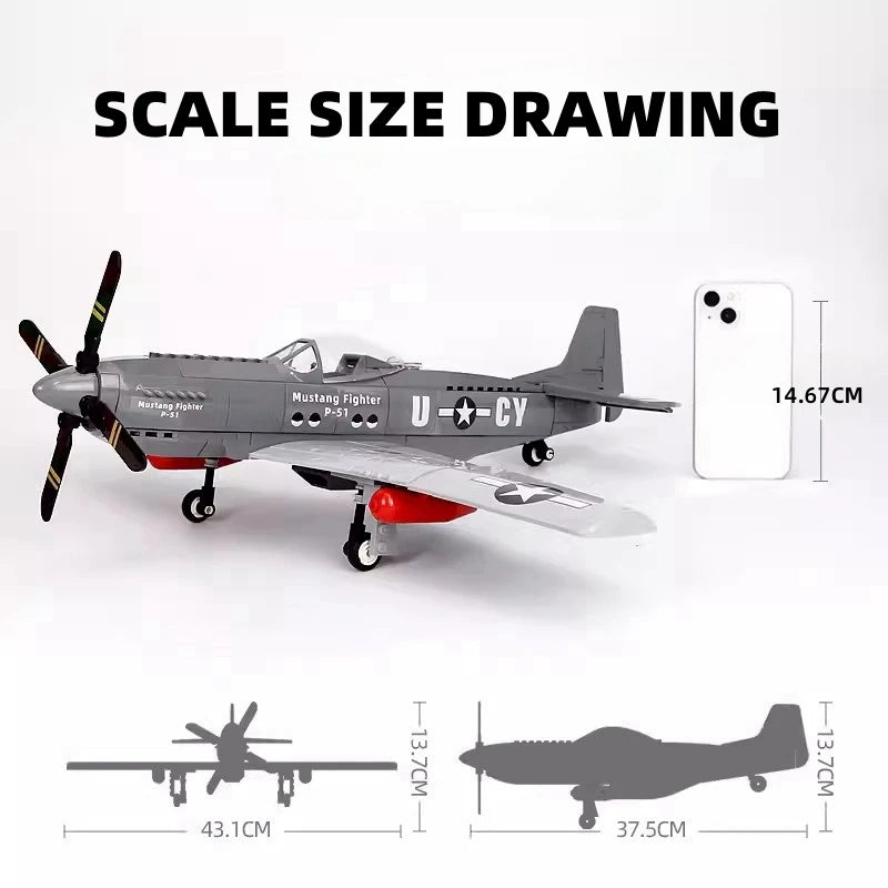 258 PEZZI Blocchi da Costruzione Militare WWII 1/26 P-51 Mustang Caccia Aereo Giocattoli per Bambini Regalo per Adulti Mattoncini Educativi