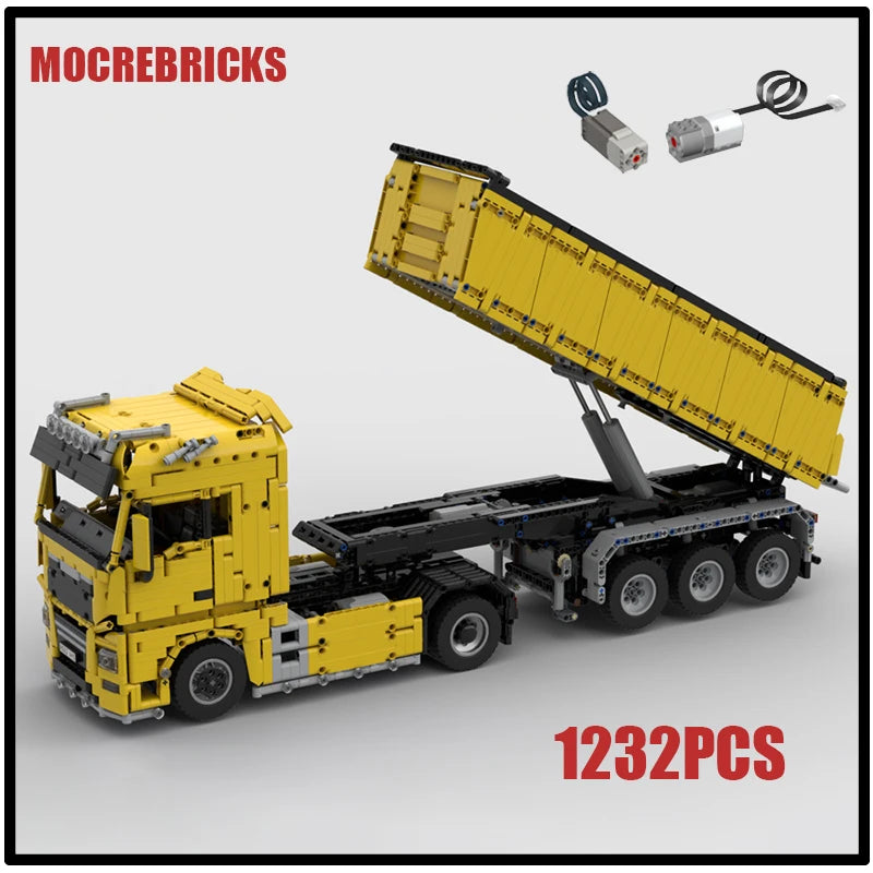 Famous High-tech Engineering Car Series 3-axle Tipper Trailer MOC Building Blocks Popular Truck Model Bricks Toys Kid Collection - CADA BRICKS®