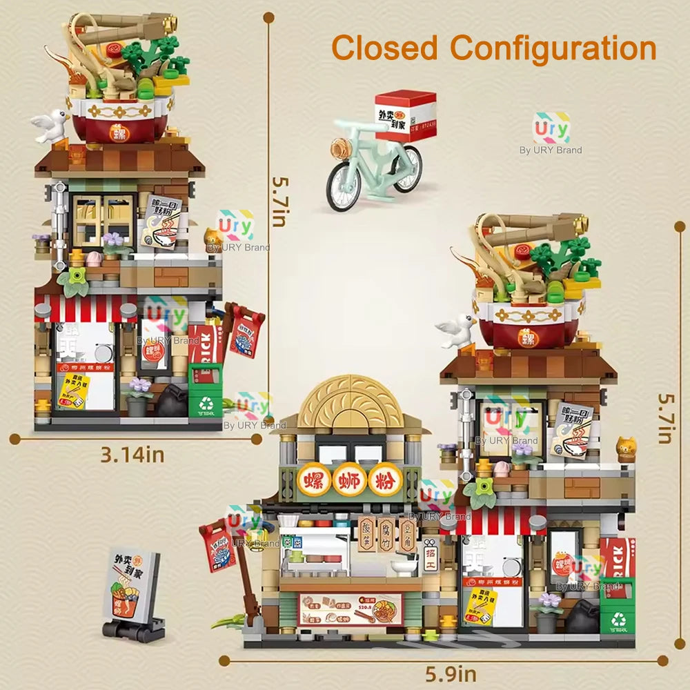 Mini City Japanese Street View Modular Villa Retro Noodle Shop Store Friends House MOC Architecture Building Blocks Set for Kids