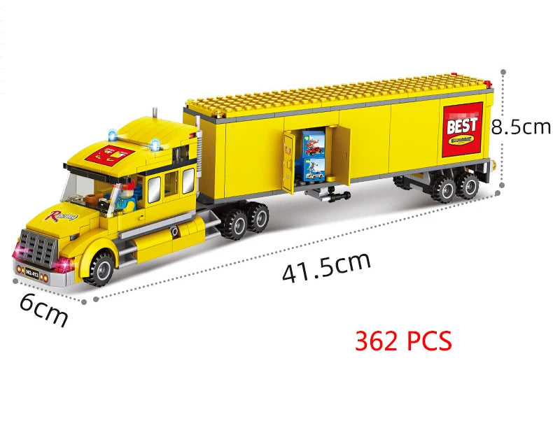 City Truck Vehicle Pickup Heavy Cargo Transport Model Building Blocks Machinery Shop Van Creative Carriage Harvester Car Kid Toy - CADA BRICKS®