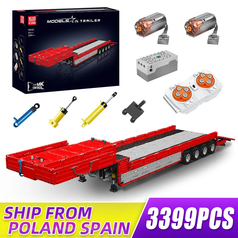 MOULD KING 19015T MOC Trailer Building Blocks for Tractor Truck Model DIY Assembled Bricks Creative Educational Collection Toys