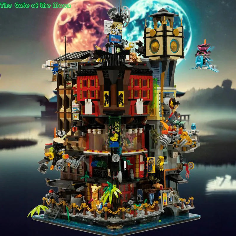 Moc Building Blocks City Retro Fantasy Architecture Model Moon Gate Tower Technology Module Building Blocks Toy DIY Set Assembly