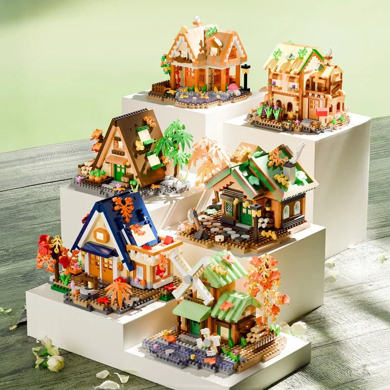 Forest House Building Blocks 3D Cherry Blossom Tree House Architecture Bricks Model Log Cabin Toys For Kids Santa Gift MZ322