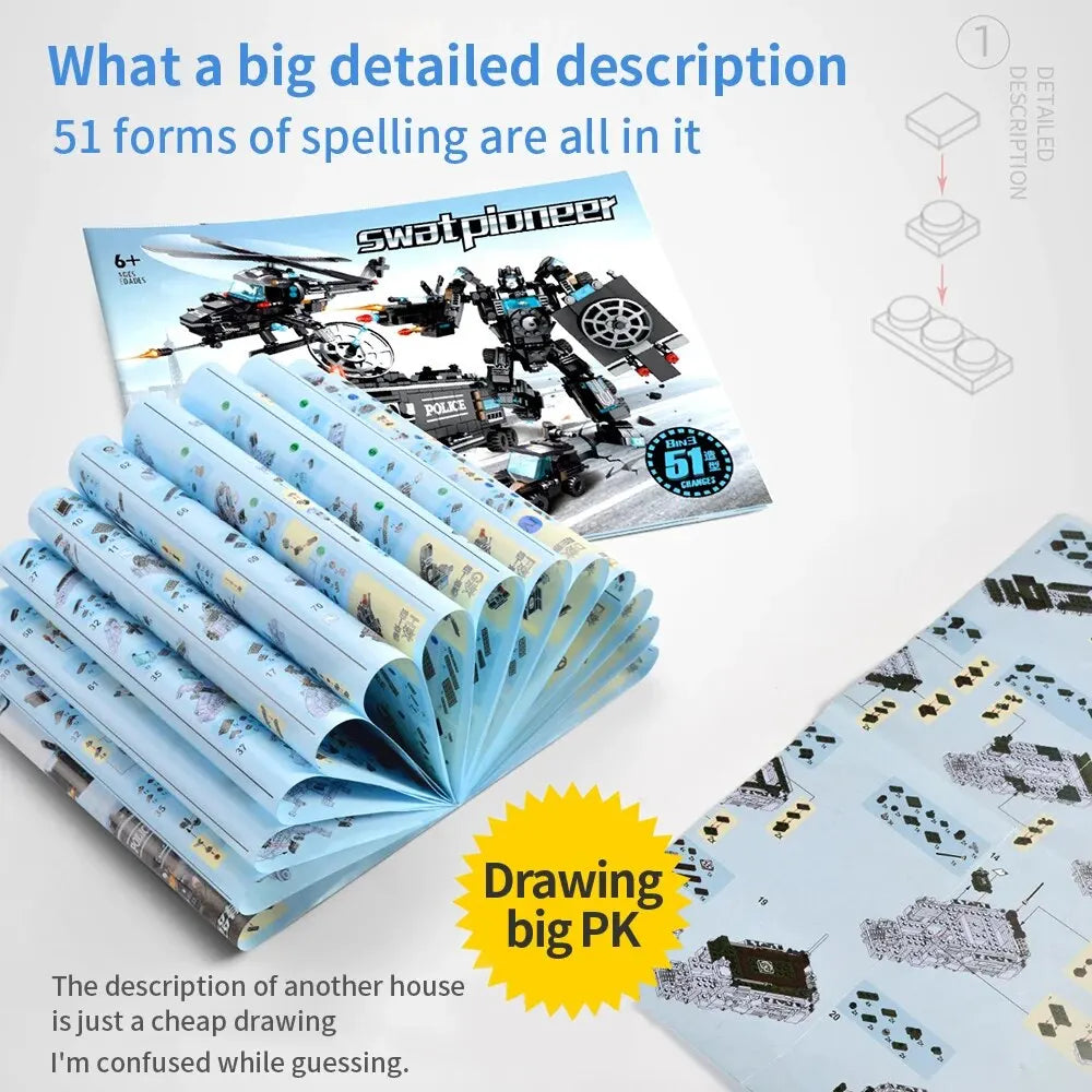 1000+PCS City Police Station Car Headquarters Building Blocks Truck SWAT Figure WW2 Military Bricks Toys for Children Kids - CADA BRICKS®