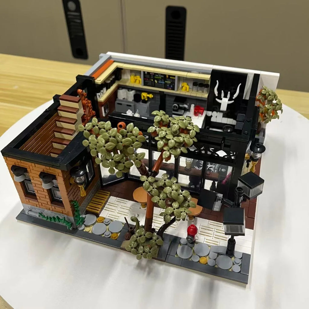 MOC-123898 Modern The Deers Milk Tea Shop Modular Architecture Model City Street View Building Block Toys for Children Boy Gifts