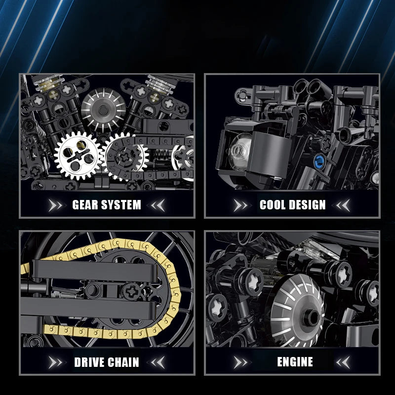 538Pcs Classic Motorbike Building Model Blocks Moto Road Racer Bricks Christmas Gifts Toys for Kid Boys Children Adult Technical - CADA BRICKS®