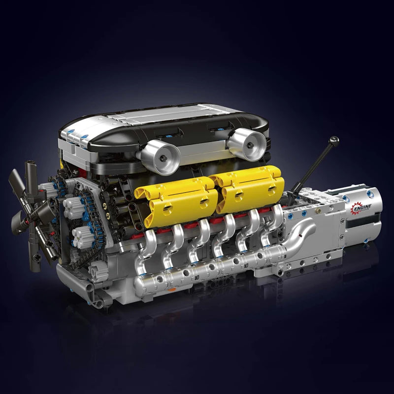 Mould King 10202 Technical Car Engine Toys The Motorized Supercar V12 Engine + Transmission Building Block Brick Kids Gifts