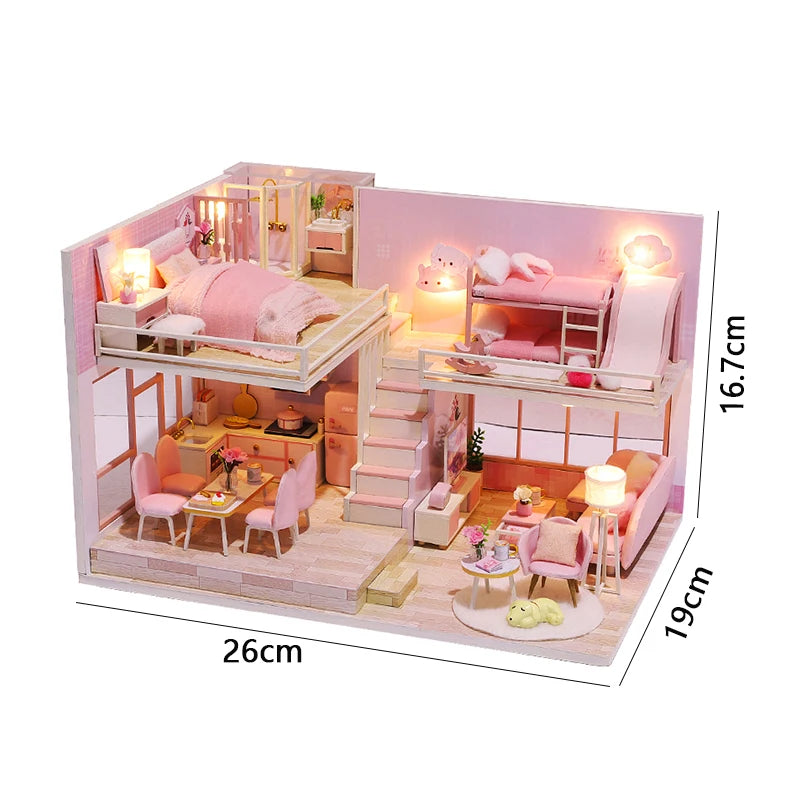 Doll House Kit 3D Wooden Mini DollHouse Assembly Building with Furniture Kit Toys Children's Birthday Gift 3D Puzzle Handmade