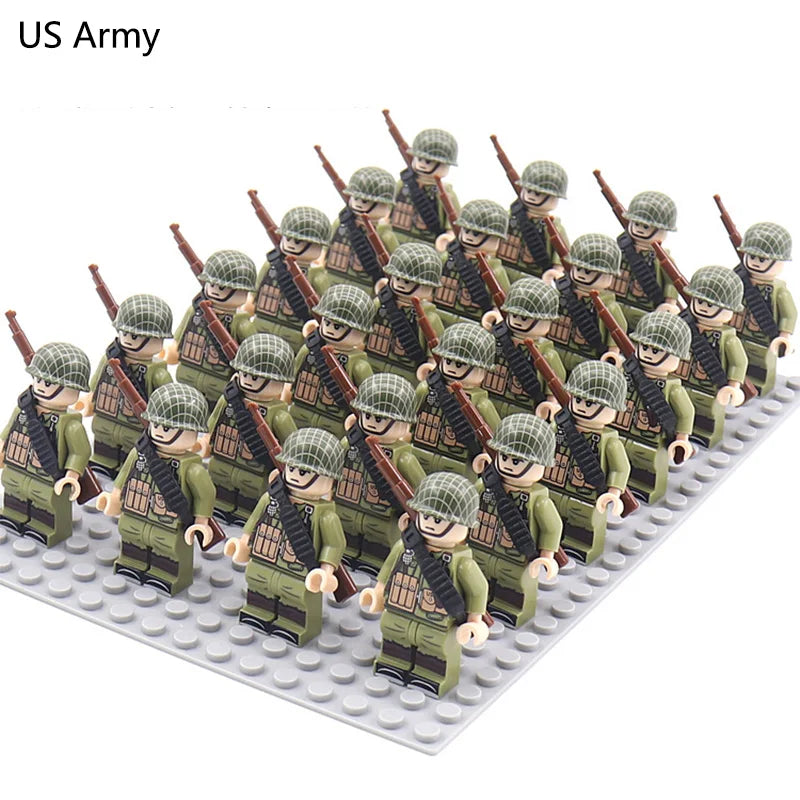 24pcs WW2 Military Army Soldier Soviet US UK German France Building Blocks Set Model Bricks Action Figures Weapon Toys Kids Gift - CADA BRICKS®