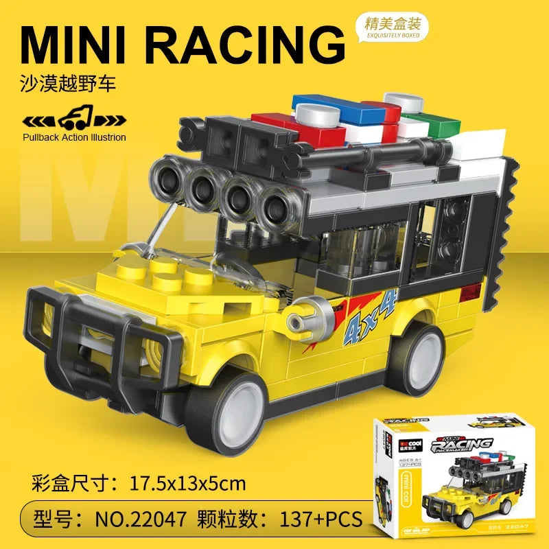 Doe-het-zelf raceauto bus bouwvoertuig ambulance terugtrekmodel bouwstenen speelgoed voor kinderen jongens compatibel met Lego