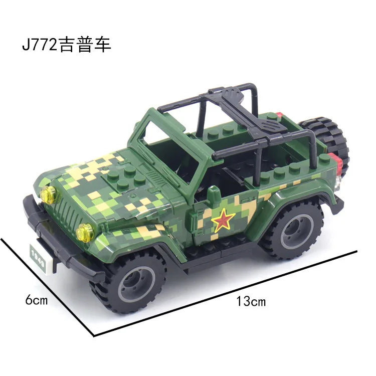 WW2 Military Armored Off Road Vehicle Building Blocks Army Vehicle Soldier Battle Car Assembly Model Toy For Boys Christmas Gift